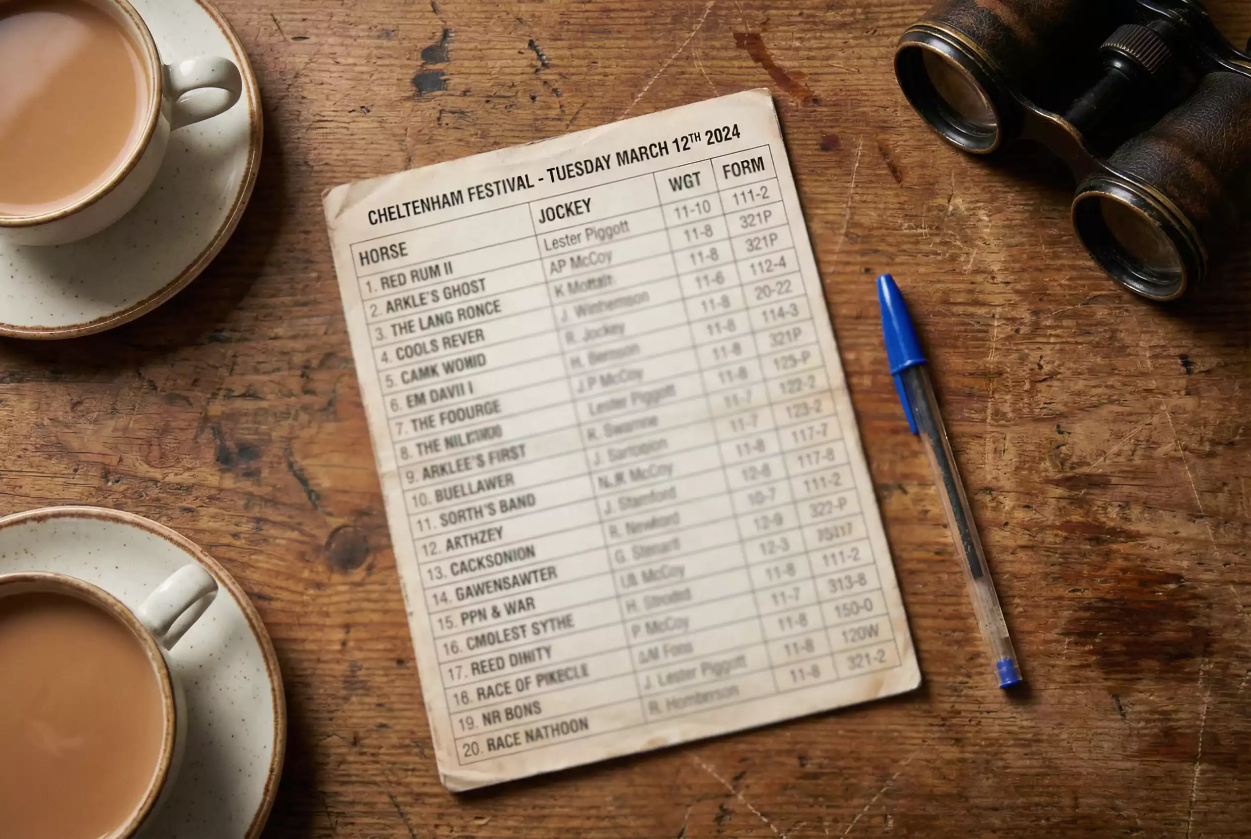 Close-up of a printed Southwell racecard showing runners and riders with weights and form figures
